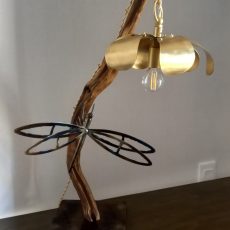 Lampe Libellule Bois flotté Acier